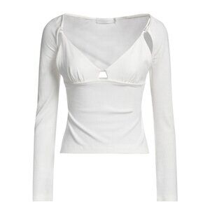 NWT Jonathan Simkhai White Ribbed Knit Cami Top Attached Long Sleeved Shrug Sz L